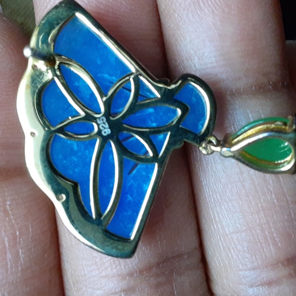 Gold over 925, Blue and Green Burmese Jade, Citrine and natural White Zircons - Picture 3 of 7